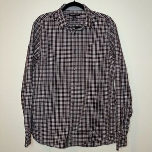 Michael Kors Plaid Shirt Button Down Maroon White Large Men’s Tailored Fit